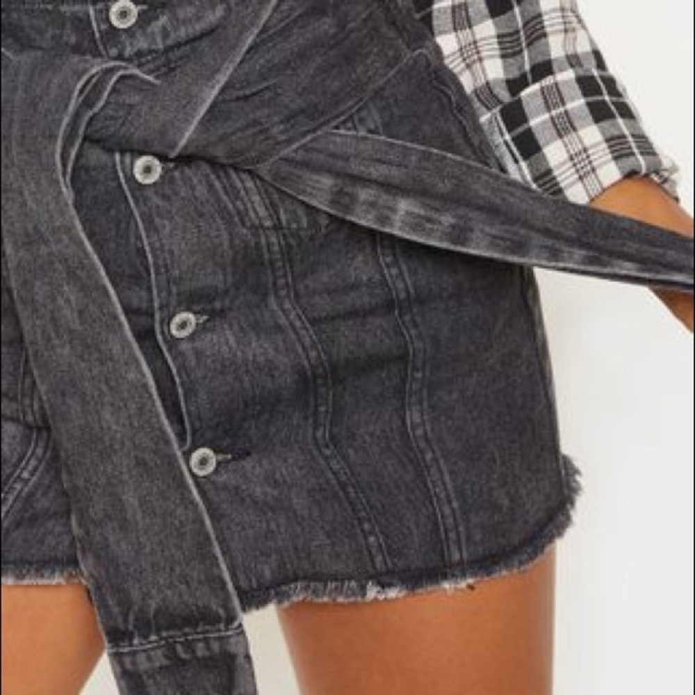 Washed Black Tie Front Denim Skirt